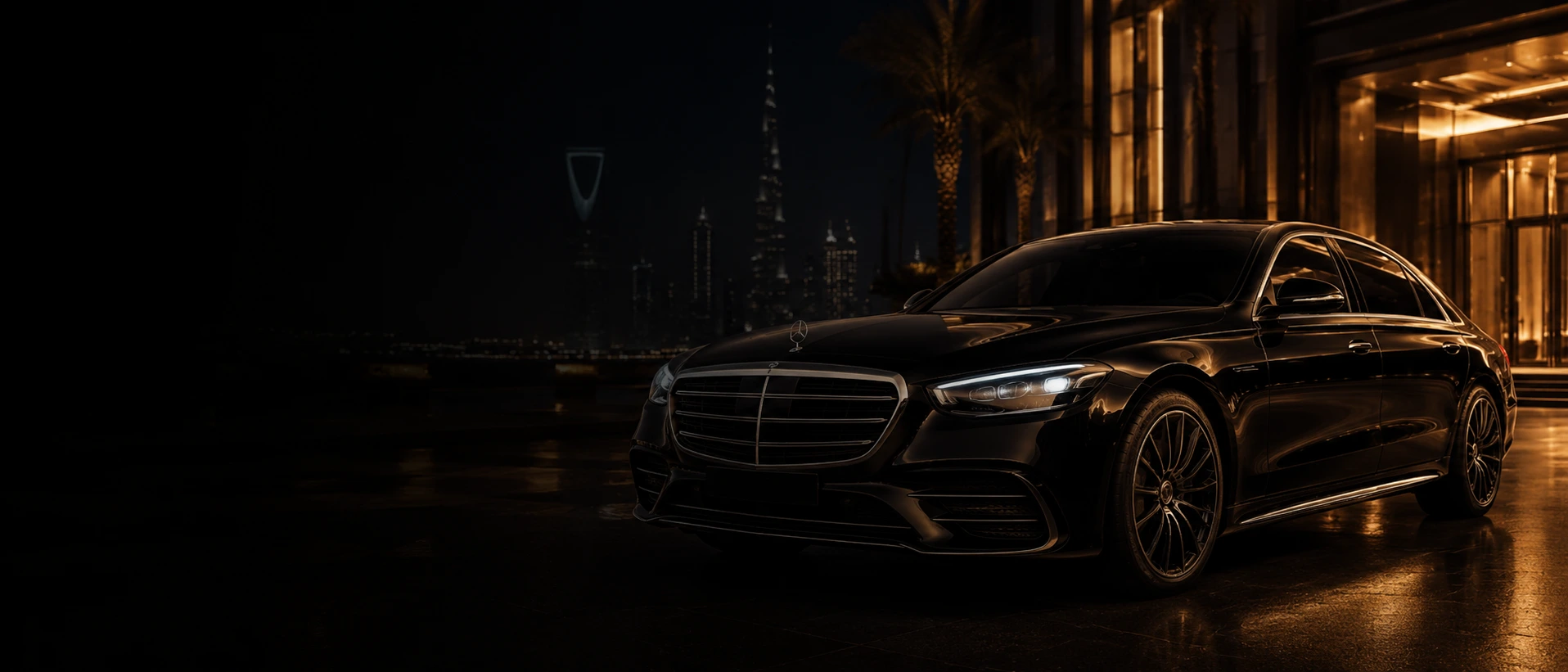 Luxury car grilles parked in Riyadh at twilight